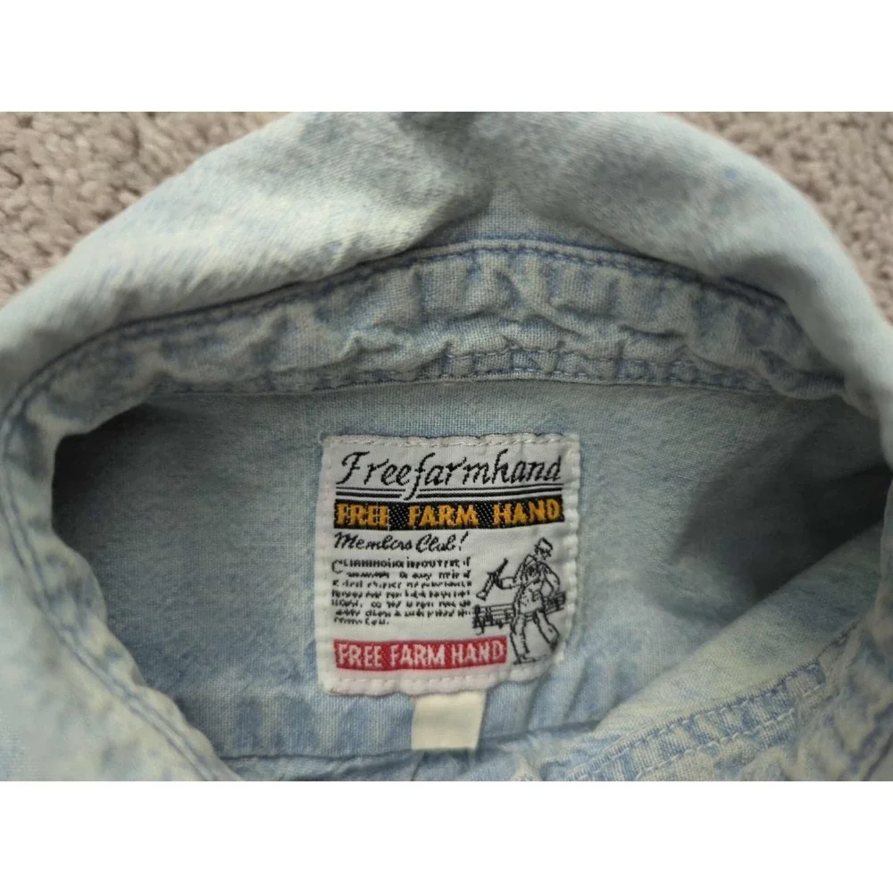 Free Farm Hand Button Up Shirt Mens Medium Blue Denim Short Sleeve‎ Casual - Picture 4 of 7